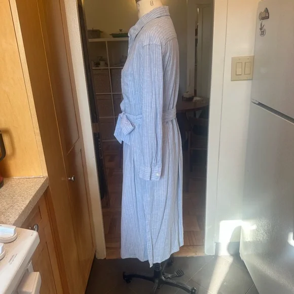 H&M Light Blue Pinstripe Midi Shirt Dress - Picture 5 of 8